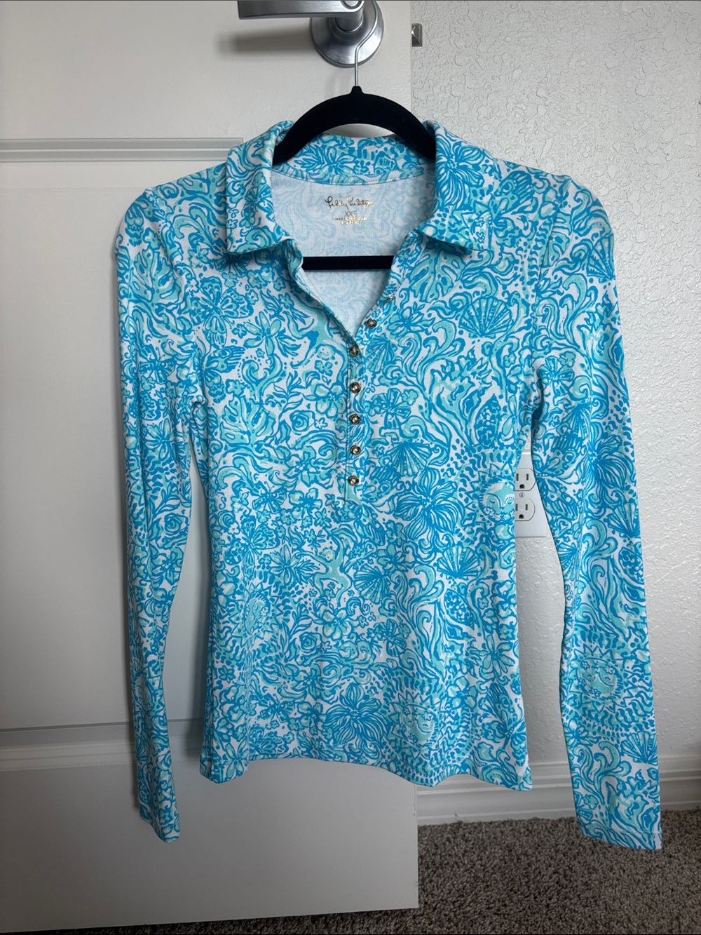 Lilly Pulitzer Turquoise Floral Long-Sleeve Polo